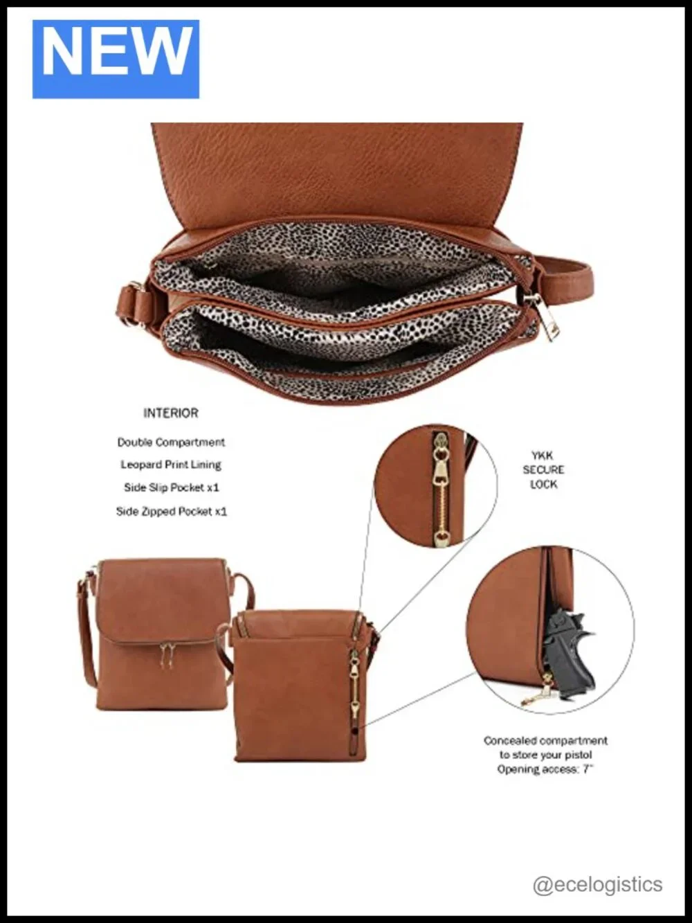 Concealed Carry Crossbody Bag with Lock & Key - Vegan PU Leather